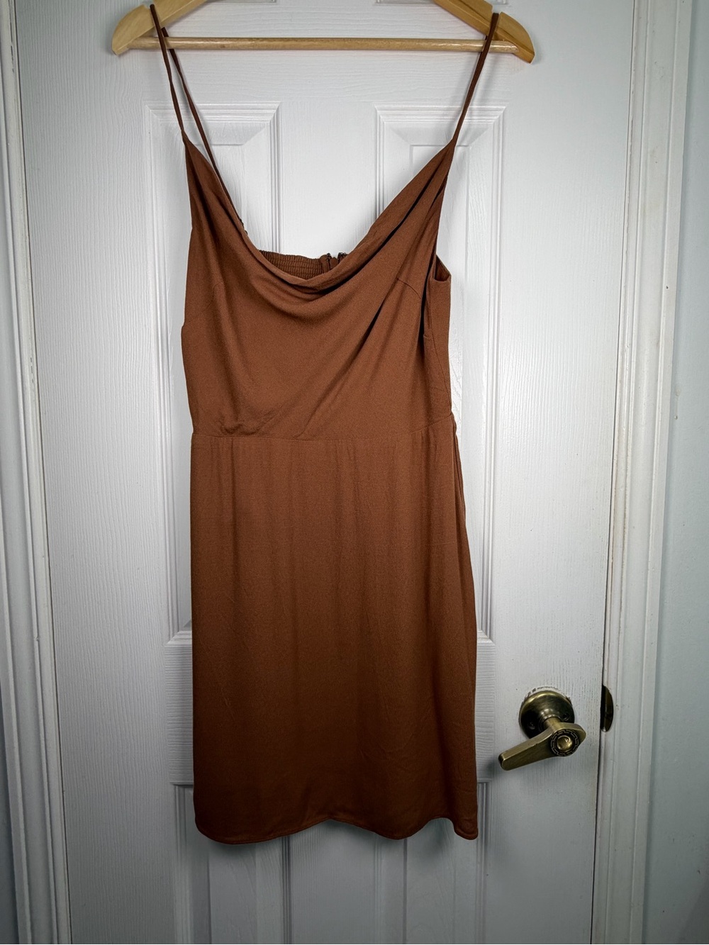 Aritzia Sun-deh/Sunday Best Brown Cowl Neck Mini Dress M EcoVero Slip Dress Y2K - Picture 2 of 12
